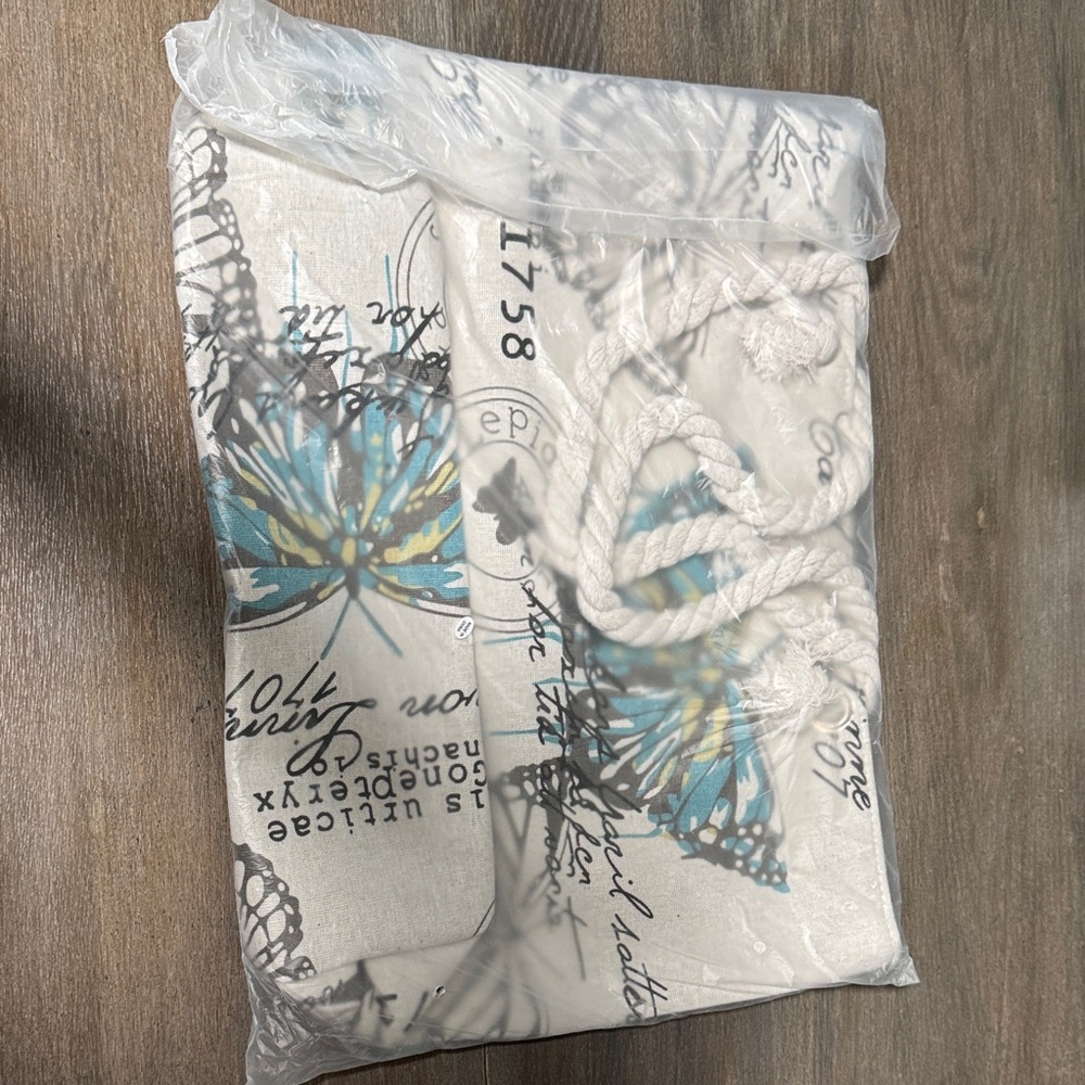 Butterfly Print large canvas tote bag - Blue and White